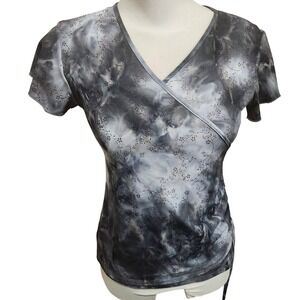 Forest witch Tie Dye Floral Print Short Sleeve V Neck Top XS TP
